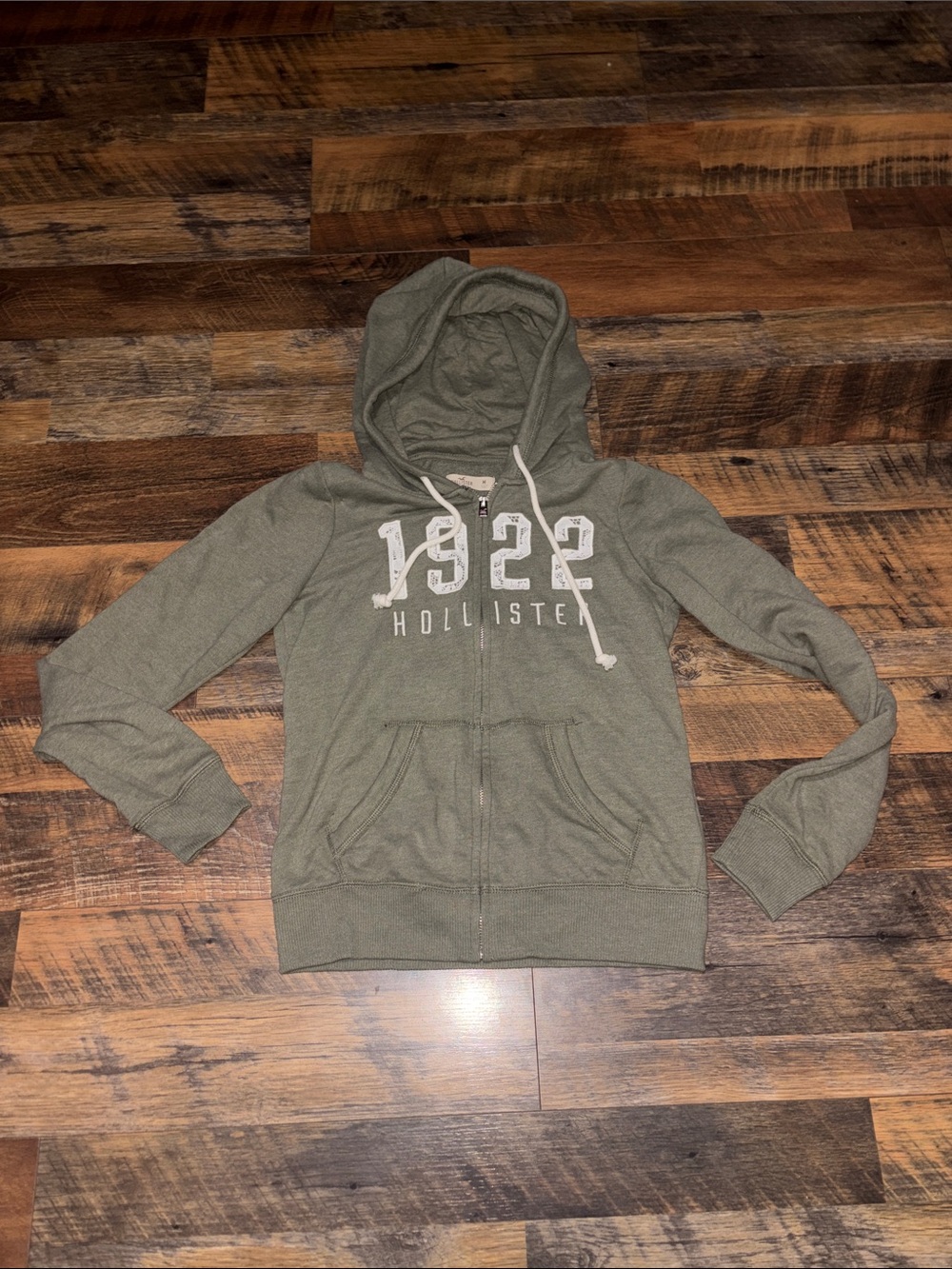 Hollister Olive Green 1922 Zip-Up Hoodie Y2K